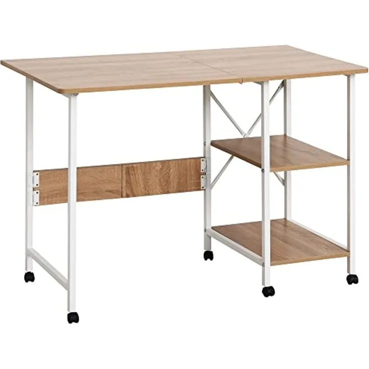 HOMCOM Schreibtisch Klapptisch Beistelltisch Bürotisch (Mobiler Computertisch mit Rollen, 1-St, MDF Natur), 107 x 55 x 76 cm