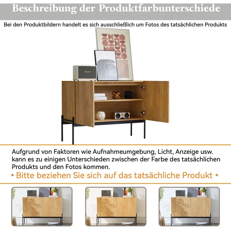 DESVIAE Sideboard mit verstellbarem Einlegeboden, 100x75x40 cm, Spanplatte und Metallrahmen, Natur – Bild 5