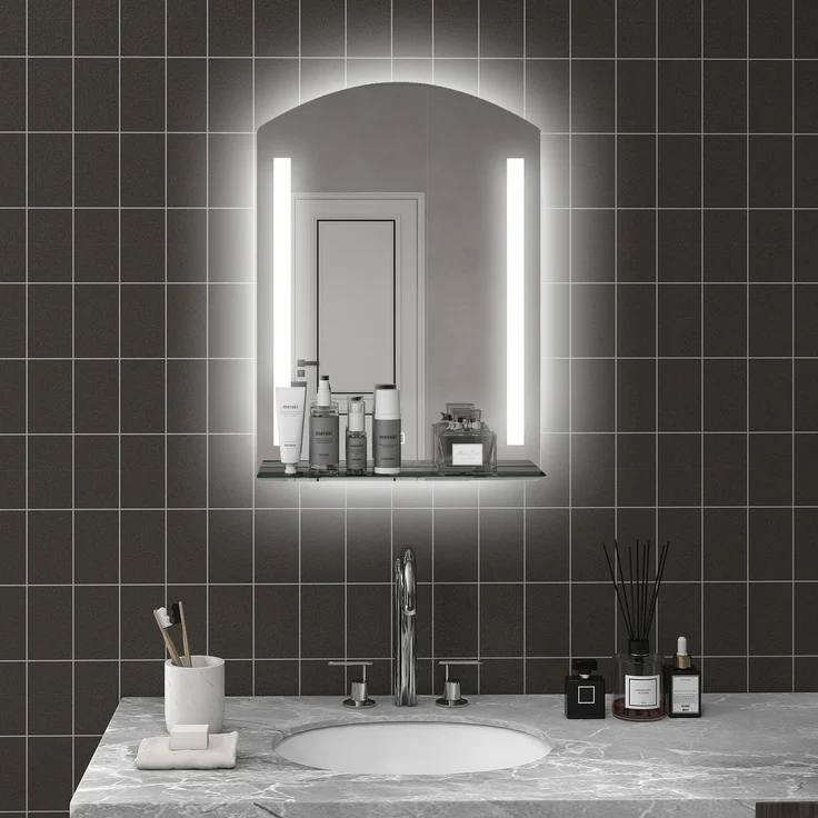 Badezimmerspiegel mit LED-Beleuchtung, elegant und hochwertig, Glas, Aluminium, Kunststoff, 50L x 12B x 70H cm--Silber--70x12x50cm--YOUDENOVA – Bild 9