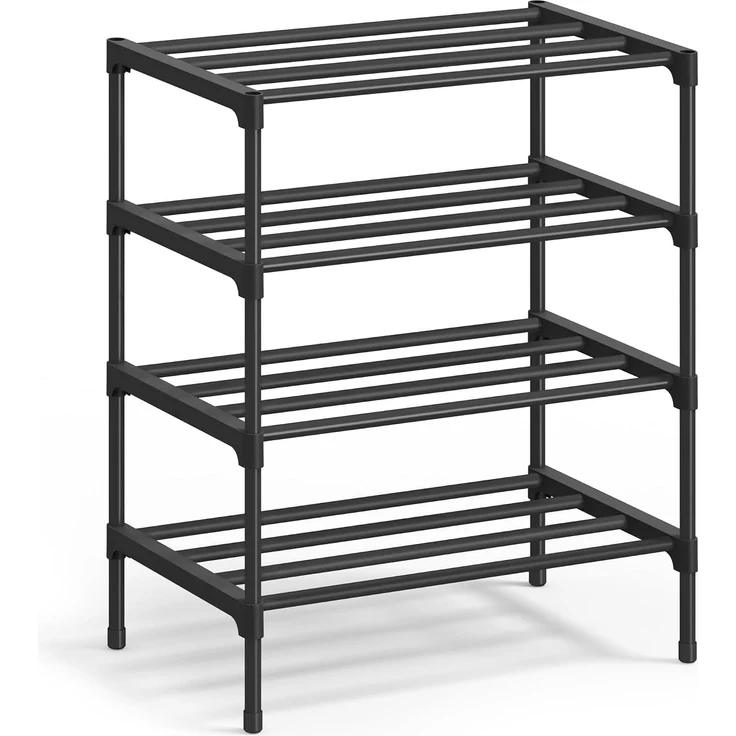 SONGMICS Schuhregal, 4 Ebenen, Schuhablage schmal, Schuh-Organizer Metall, 30 x 45 x 66 cm, schwarz – Bild 1