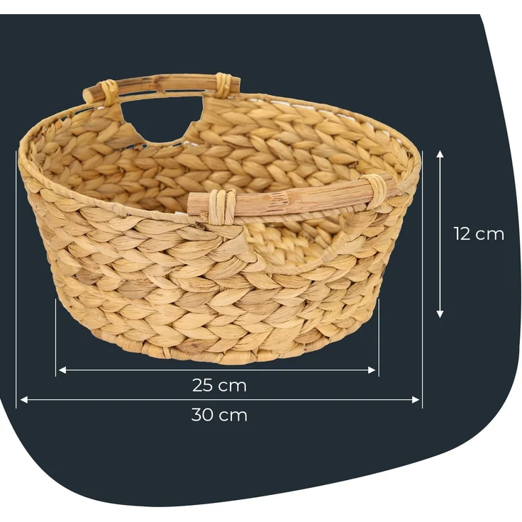 HMF Aufbewahrungskorb Präsentkorb, runder Aufbewahrungskorb mit Holzgriffen, geflochten aus, natürlicher Wasserhyazinthe, 30 x 12 cm – Bild 5