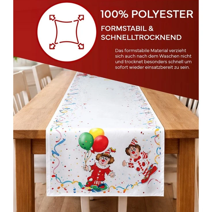 texpot Tischdecke Tischläufer Druck Clowns Fasching (1-tlg) – Bild 1