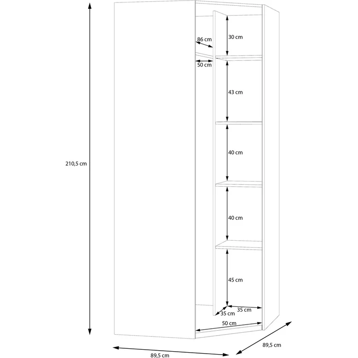 Forte ECONOBOX 2 Eckkleiderschrank 90, 1-türiger Drehtürenschrank, Holzwerkstoff, Weiß, 89,5 cm breit, 210,5 cm hoch, 89,4 cm tief – Bild 7