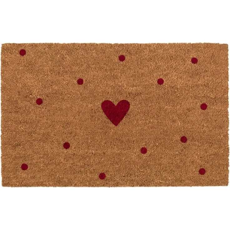 Clayre & Eef Fußmatte Fußmatte RED HEART natur rot mit Herz und Punkten Türmatte 75x45cm, rechteckig