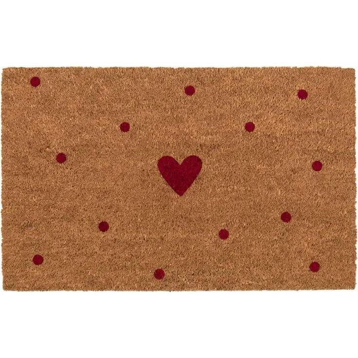 Clayre & Eef Fußmatte Fußmatte RED HEART natur rot mit Herz und Punkten Türmatte 75x45cm, rechteckig