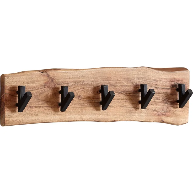 Design Wandgarderobe Akazie Massivholz / Metall 60 x 17 x 9 cm, Hakenleiste Flurgarderobe Wand, Garderobe Holz