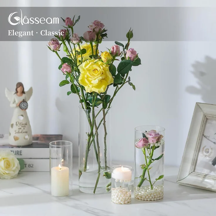 Vase Glaszylinder Tulpenvase Tischvase Set 15cm 20cm 25cm 4 M+L+XL – Bild 7