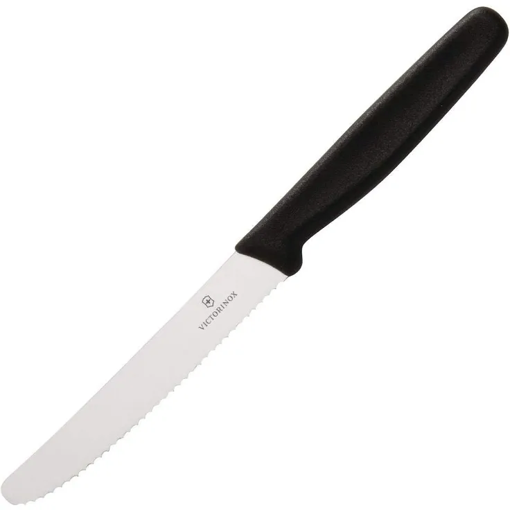 Victorinox Tomaten- Tafelmesser mit Wellenschliff (11cm Klinge, Multifunktional, Spülmaschinengeeignet) schwarz