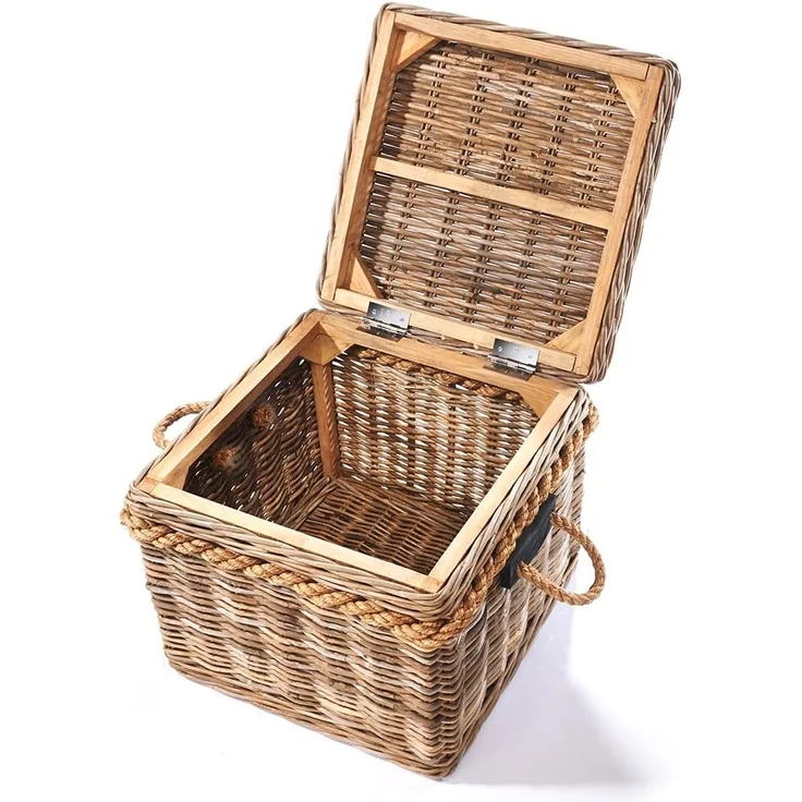 Kobolo Truhe Sitztruhe aus geflochtenem Rattan in kubu grey 50x50x45 cm – Bild 3