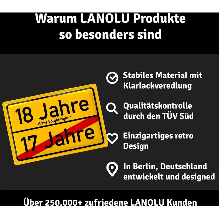 LANOLU Blechschild 18 Jahre Volljährig - 20x30cm – Metall – Gelb – 20182 – Bild 3