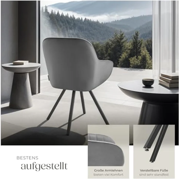 tectake Esszimmerstuhl Drehbarer Armlehnstuhl (2er Set, 2 St), gepolstert, in Samtoptik – Bild 7