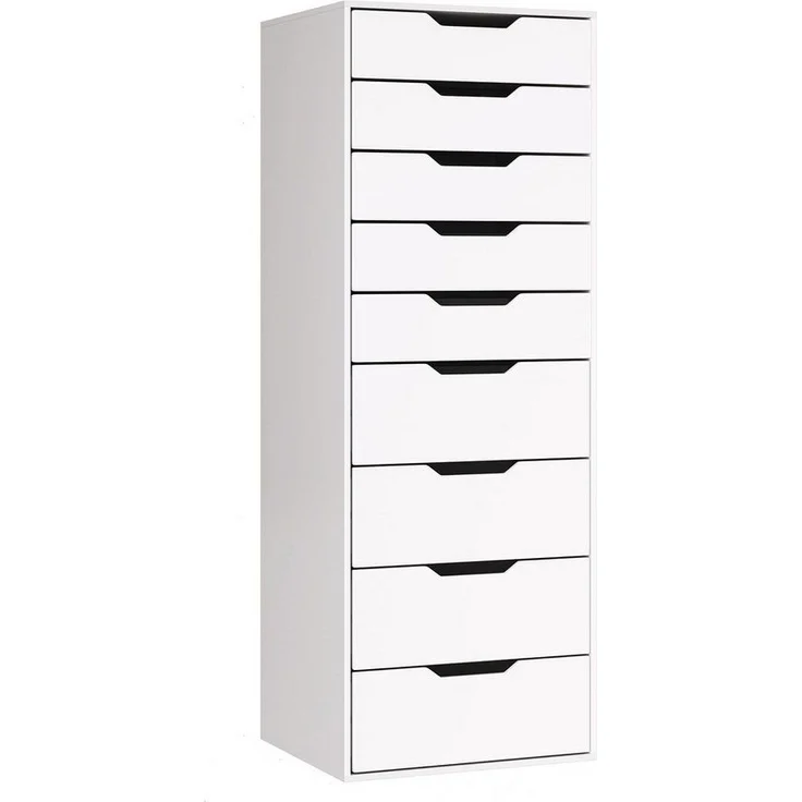 Homfa Kommode Schubladenschrank, Hochkommode, mit 9 Schubladen, schmal, weiß, 45x40x124,5cm – Bild 1