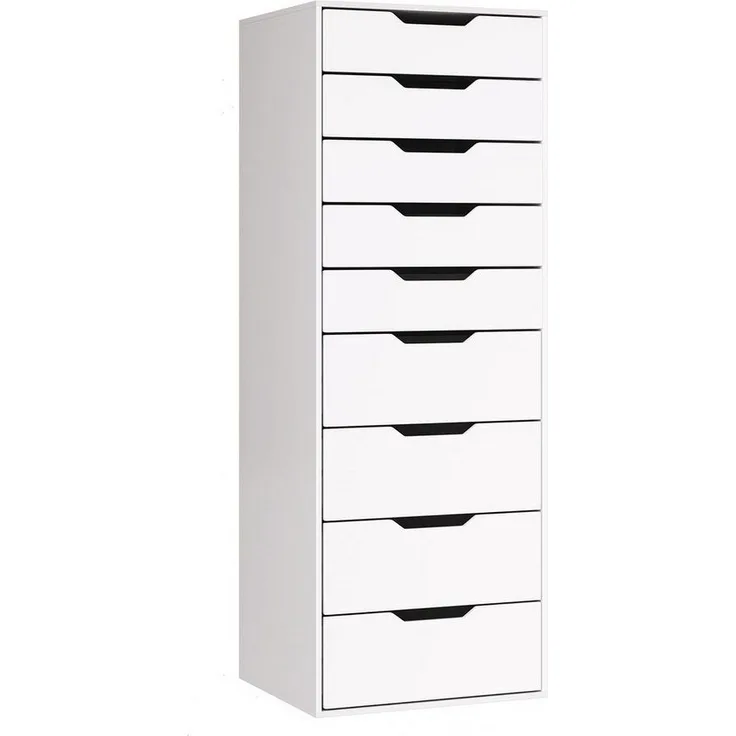 Homfa Kommode Schubladenschrank, Hochkommode, mit 9 Schubladen, schmal, weiß, 45x40x124,5cm