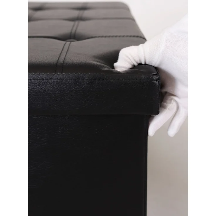 dibea Sitzbank faltbar, stabil & komfortabel, mit großem Stauraum (80 L), Kunstlederbezug & gepolsterter Sitzfläche, 76x38x38 cm, schwarz – Bild 4
