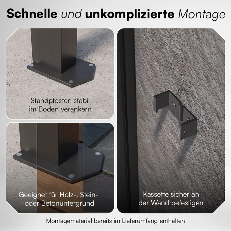 STEELSØN 'Zirella' Seitenmarkise mit Aluminium-Kassette, ausziehbar, 160x485 cm, anthrazit, Windschutz, wetterfest und blickdicht – Bild 9