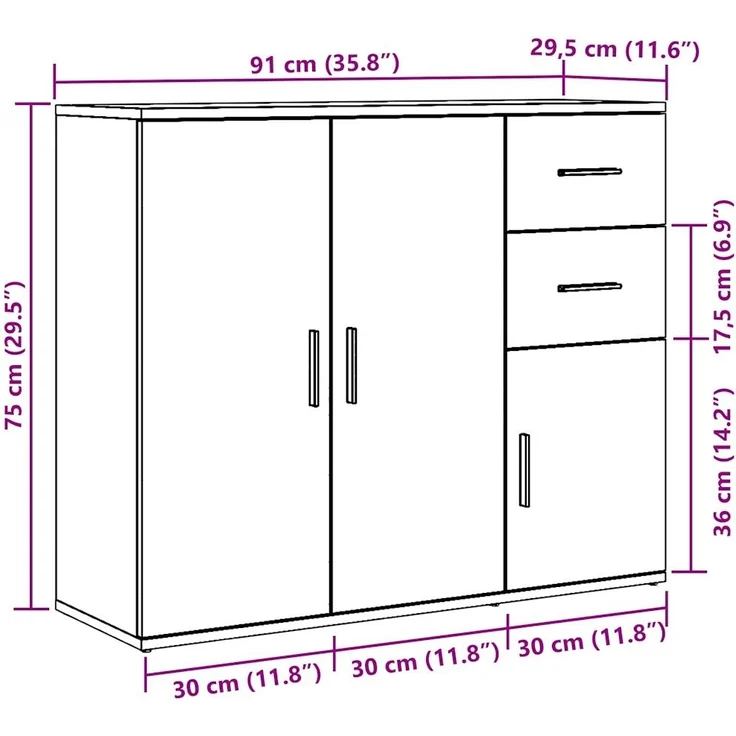 vidaXL Sideboard Altholz-Optik 91x29,5x75 cm Holzwerkstoff 855906 – Bild 10