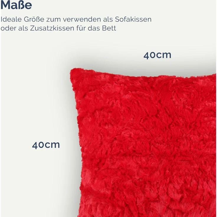 Flauschiges Dekokissen 40x40 mit Reißverschluss, ( Rot ) Kissenbezug inkl. Kissen mit Rosenmuster, Dekorative Kissenbezüge, weicher Bezug – Bild 2