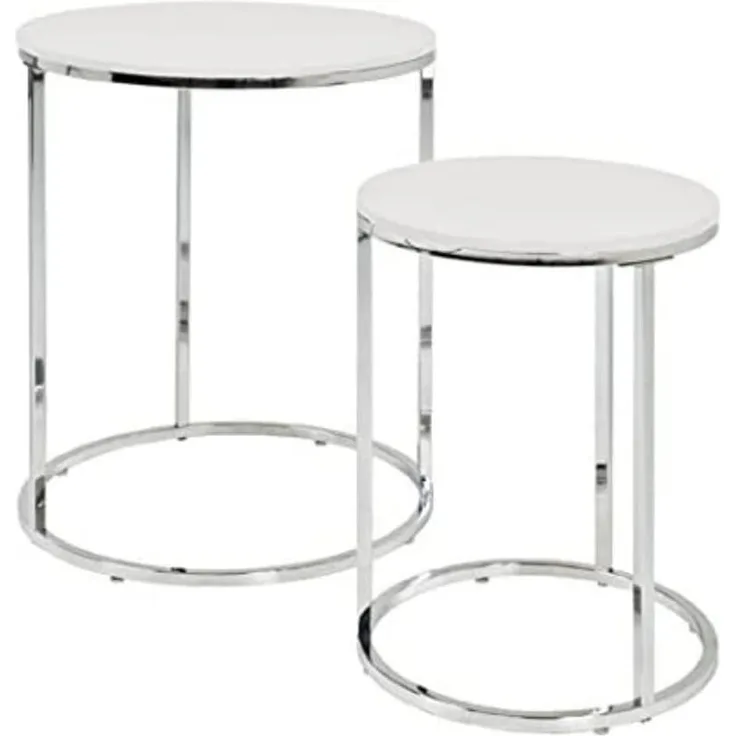 HAKU Möbel Beistelltisch 2er Set - chrom-weiß - H. 40/50cm - HAKU-33384