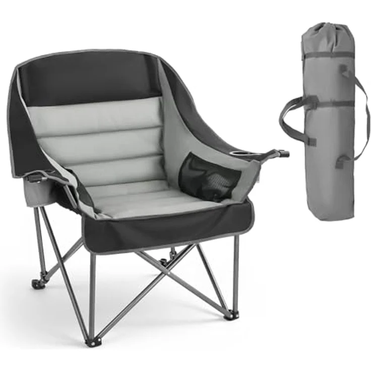 VEVOR Campingstuhl (Übergroß) Faltstuhl 204 kg Belastbar, Anglerstuhl mit Zwei Getränke- und Weinglashaltern, Klappstuhl für Outdoor-Aktivitäten Angeln Grillen, Schwarz & Grau, 1 STK. – Bild 1