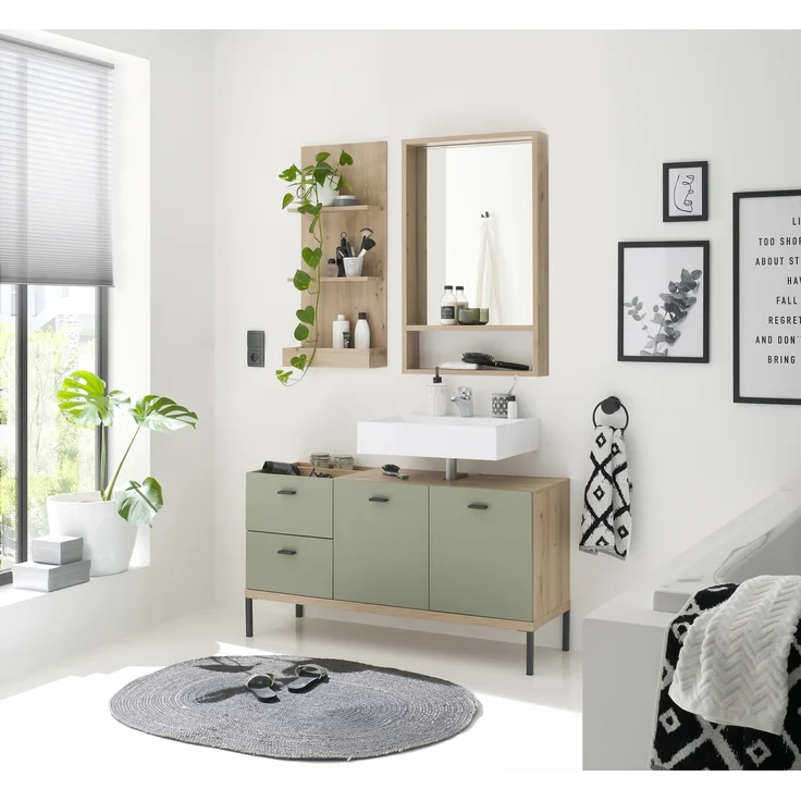 Badspiegel >Coco< in Asteiche Dekor / Spiegel, Holzwerkstoff - 52x85x11 (BxHxT) – Bild 4
