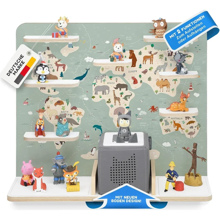 stadtecken Holzregal für Musikbox I Geeignet für die Toniebox und ca. 50 Tonies I Perfekte Tonie Aufbewahrung im Kinderzimmer I Zum Aufstellen oder Aufhängen I Atlas, groß – Bild 1
