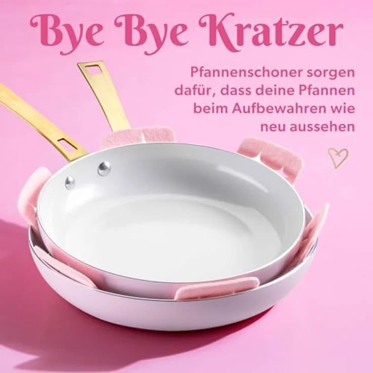 Paris Hilton Topf-Set Kochgeschirr 10-tlg. – Aluminium & Keramik Antihaft, Induktion, in Pink, Creme und Gold – Bild 7
