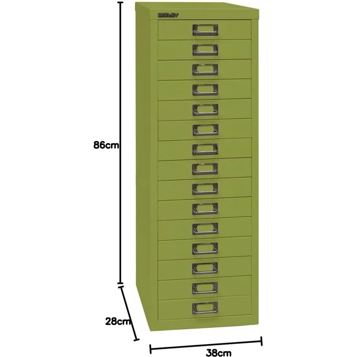 Bisley Multidrawer Schubladenschrank aus Metall mit 15 Schubladen DIN A4 ohne Sockel - Farbe: Grün, L3915-604 – Bild 2