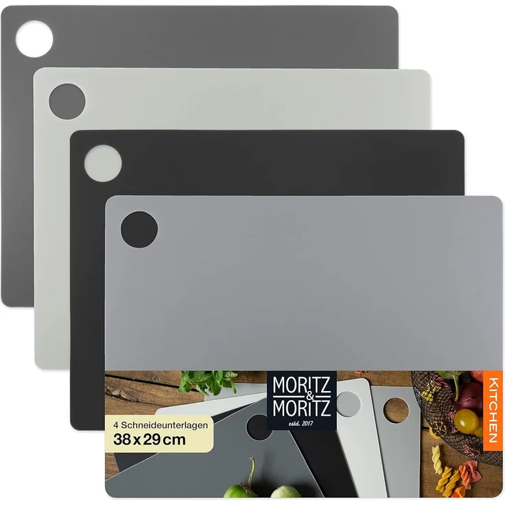 Moritz & Moritz Schneidebrett 4x Schneidematte Küche, Kunststoff, (4et-Set, 4-St), Je 38 x 29 cm für schnelles Abeiten – Bild 1
