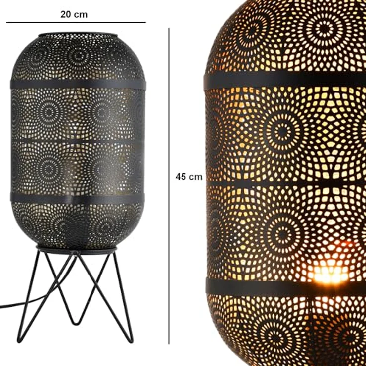 Marrakesch Tischlampe Sankos, 45 cm große Nachttischlampe aus Metall in schwarz-gold mit E27 Fassung, moderne Deko für Wohnzimmer, Schlafzimmer und Kinderzimmer – Bild 5