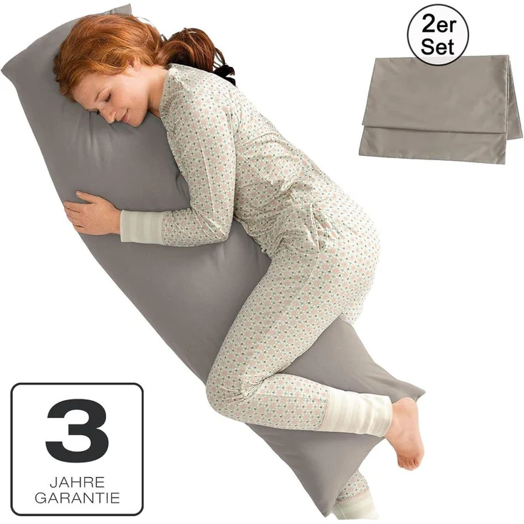 Seitenschläferkissen Bezug Mikrofaser 40 x 145 cm 2 Stück Taupe – Bild 2