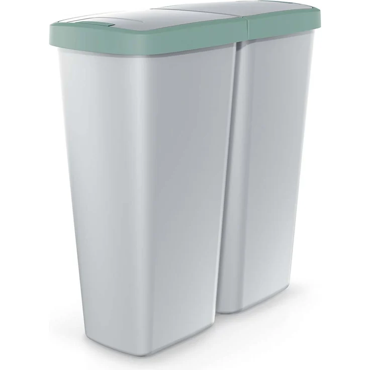 KEDEN® Mülleimer Küche 50L 2 Fächer mit Deckel Grau Grün – Bild 5