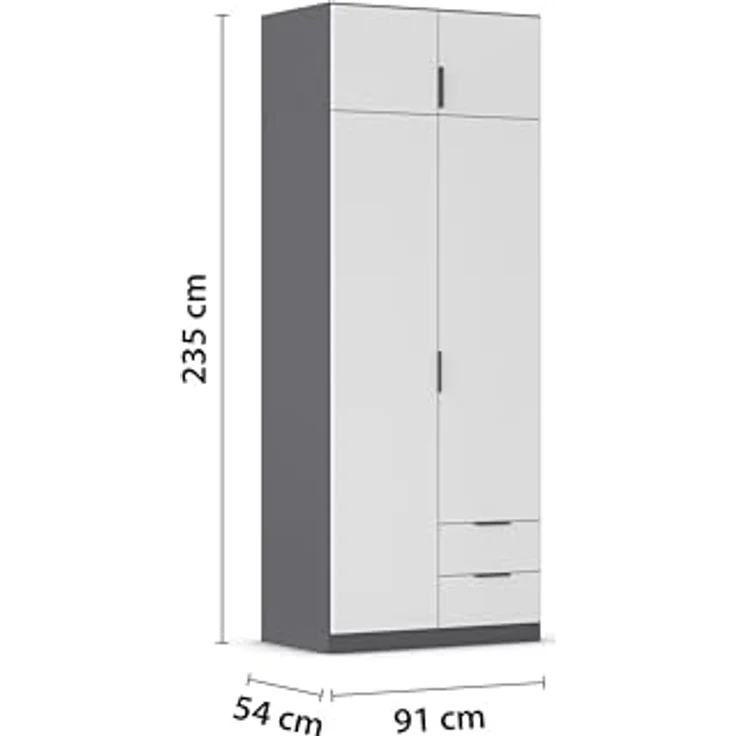 Rauch Möbel Lagoa, Kleiderschrank, Garderobe für Schlafzimmer, Kinderzimmer, Jugendzimmer 4-türig, 2 Schubladen, mit Zubehör Premium, Farbe Weiß /Grau metallic, Schwarz, Breite 91 – Bild 4