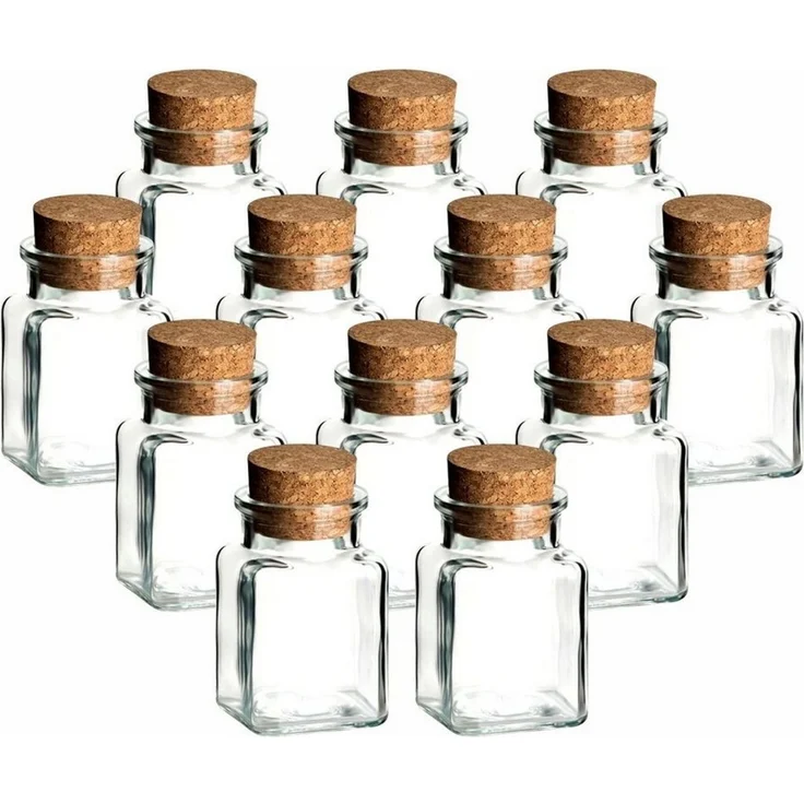 gouveo Vorratsglas Gewürzgläser 150 ml eckig mit Korken - Korkengläser mit Korkverschluss, (12-tlg) – Bild 1