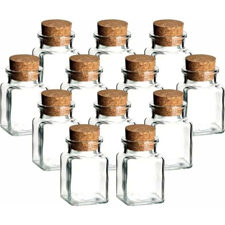gouveo Vorratsglas Gewürzgläser 150 ml eckig mit Korken - Korkengläser mit Korkverschluss, (12-tlg)