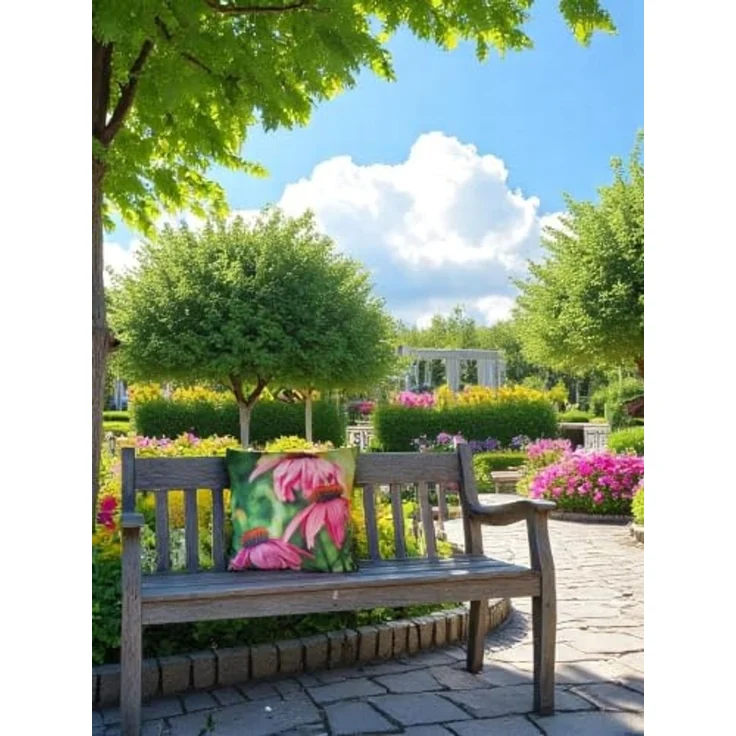 Kleines Outdoor Kissen aus wasserabweisendem Polyester m. Blumenmuster SONNENHUT – Bild 5