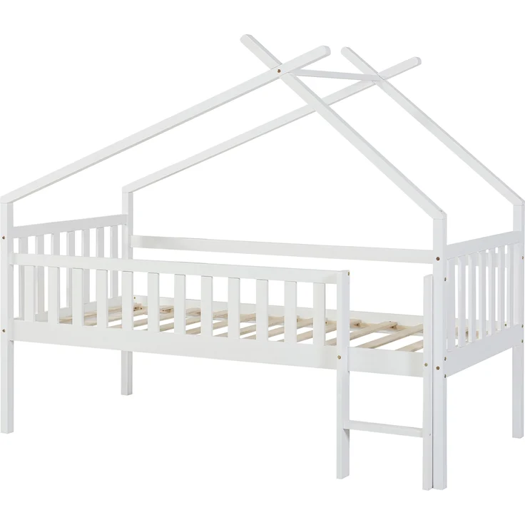 Hausbett Sotkamo 90x200cm mit Rausfallschutz Kiefernholz Weiß [en. casa] – Bild 3