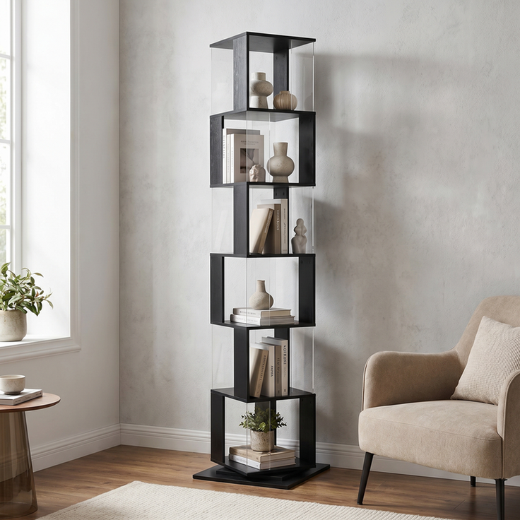 Home Nature Wohnkonzept Bücherregal/Eckregal mit 6 Ebenen, Für Wohnzimmer, Schlafzimmer und Home Office im Industrial Design, Schwarz, 189,5 × 50 × 50 cm – Bild 4