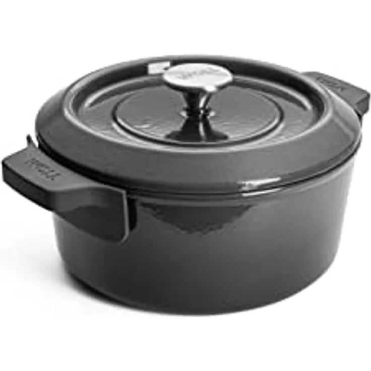 WOLL Iron Gusseisentopf Carbon Grey emailliert Ø 24 cm / 4,2 L Silikongriff alle Herdarten inkl. Induktion Selbstbasiert Spülmaschinenfest