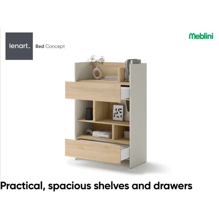MEBLINI Wohnzimmerschrank für Schrankbett Bed Concept - Hochschrank mit Regalen, Fächern und Schublade - BC-26 - Kaschmir/Nagano Eiche – Bild 4