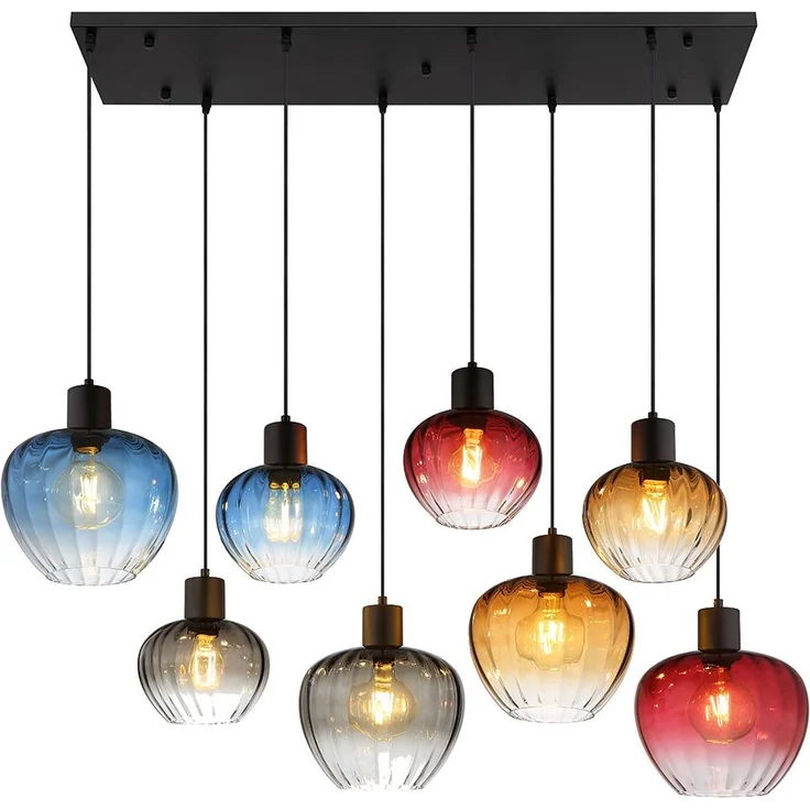Hängeleuchte, schwarz, Glas mehrfarbig, H 120 cm – Bild 7