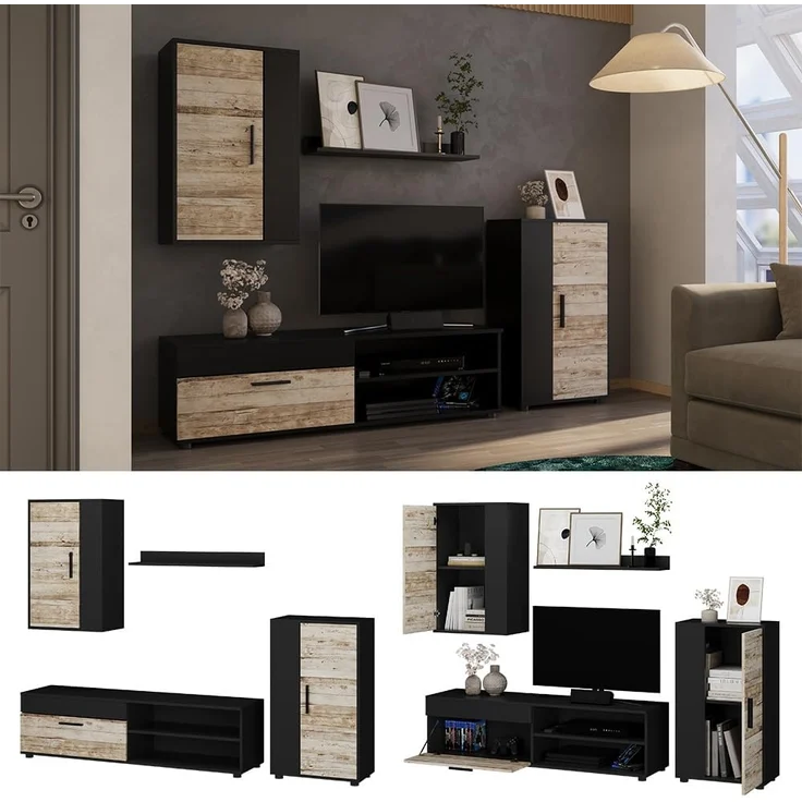 Wohnwand Berno Anthrazit/Beige 4-teiliges Set Vicco – Bild 2