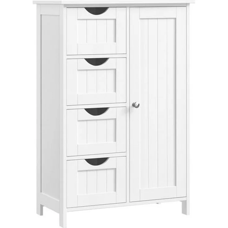 Vasagle Badezimmerschrank mit 4 Schubladen und verstellbarer Ablage, MDF weiß, 82 x 30 x 55 cm