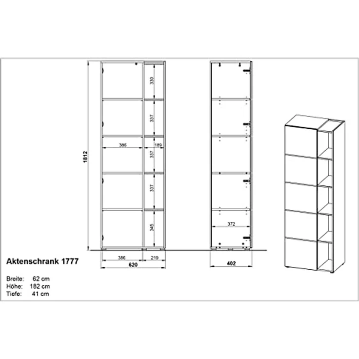 Germania Aktenschrank 1777-560 GW-Olvera, griffloses Design, in Navarra-Eiche-Nb./Graphit, 62 x 182 x 41 cm (BxHxT) – Bild 3