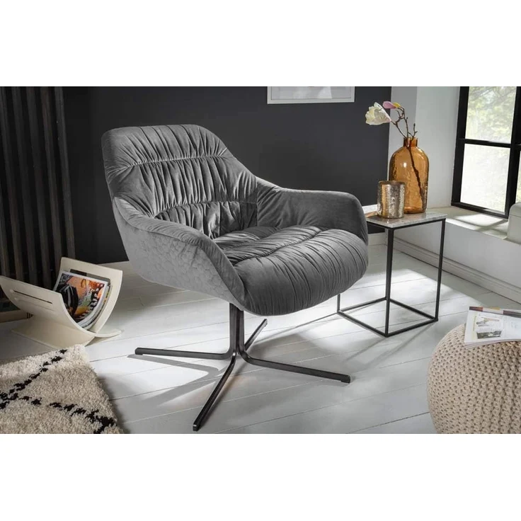 riess-ambiente Sessel BIG DUTCH grau / schwarz, Wohnzimmer · Samt · 360° drehbar · Retro – Bild 2