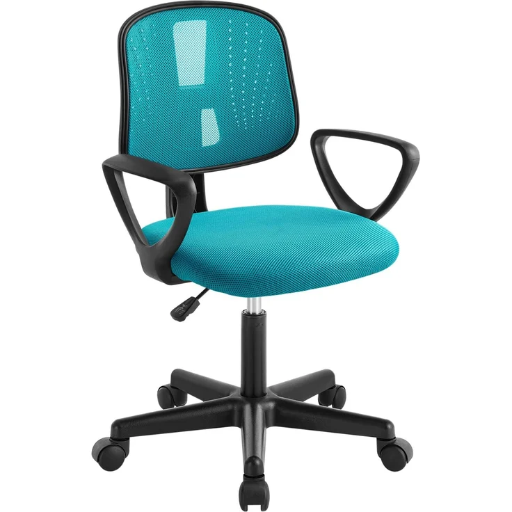 Klihome Schreibtischstuhl Kinder, Kinderschreibtischstuhl ergonomisch, Drehstuhl Kinderstuhl höhenverstellbar, mit Rollen Armlehnen, atmungsaktive Netzstoff-Rückenlehne, Türkis, K0006BS