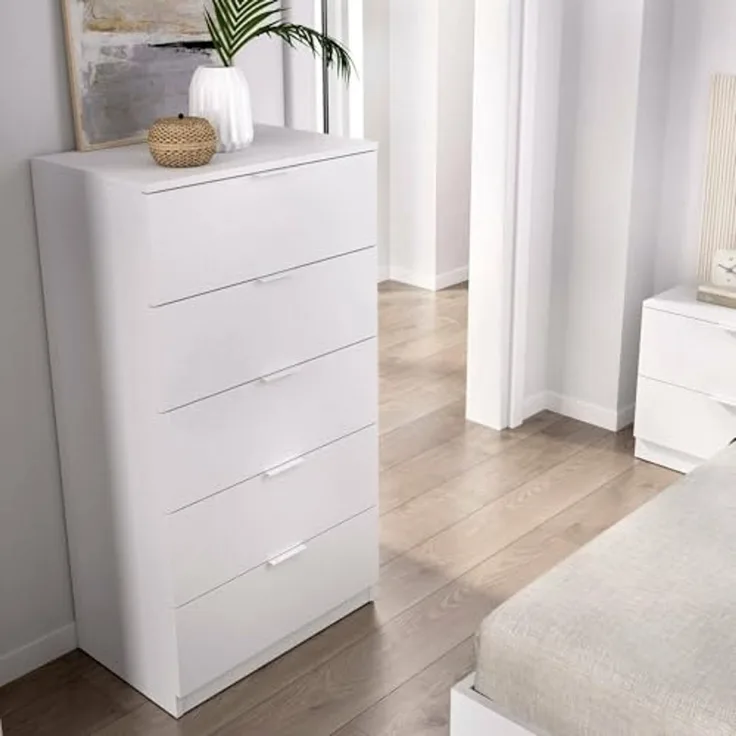 Dmora - Kommode Cas, Mehrzweckkommode, Schlafzimmerkommode, Schrank mit Schubladen, 61x39 h110 cm, Weiß