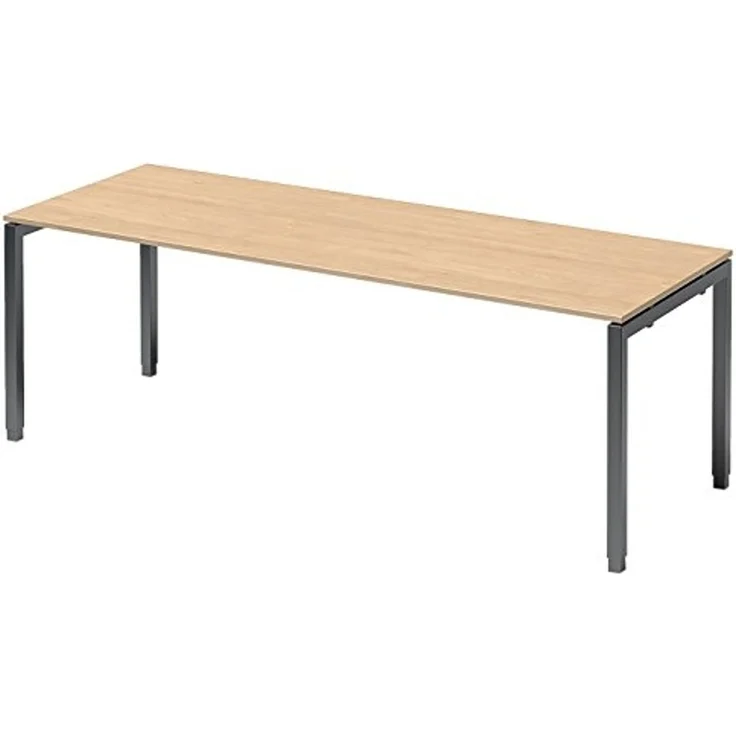 BISLEY Cito Schreibtisch, 650-850 mm höheneinstellbares U-Gestell, Metall, Mp334 Dekor Ahorn, Gestell Anthrazitgrau, 80 x 220 x 85 cm – Bild 1