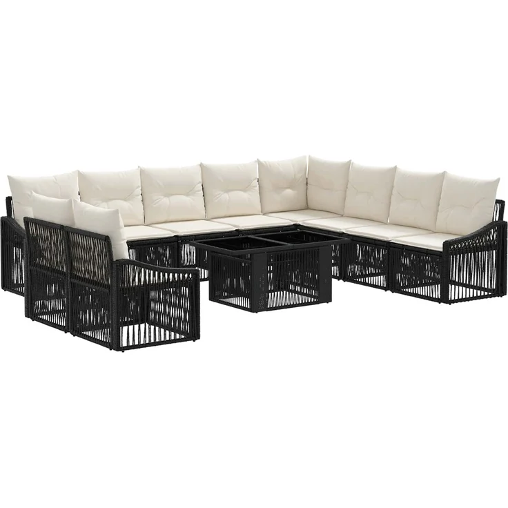 vidaXL Gartensofa-set 11 stk. Schwarz und Cremeweiß 100 x 55 x 73 cm 3437272 – Bild 2