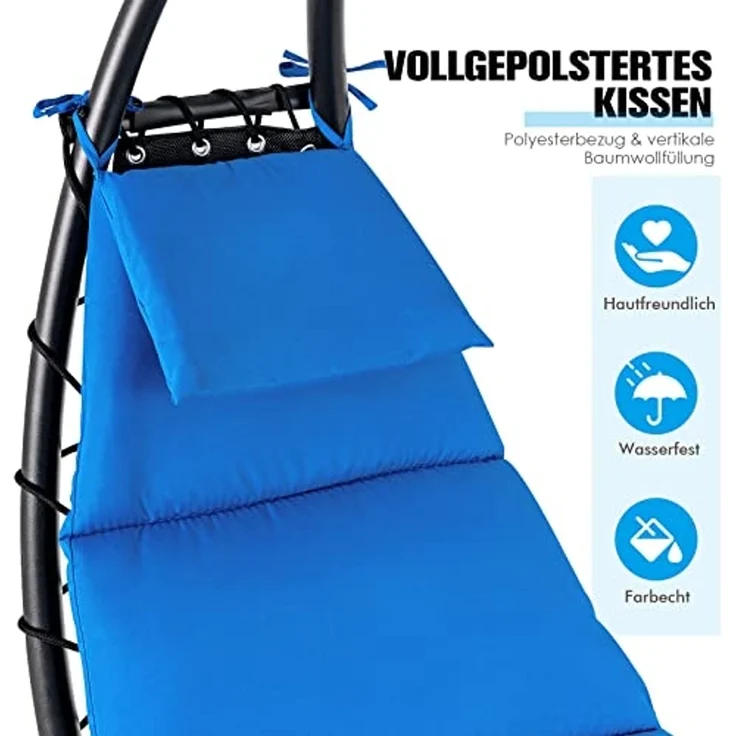 COSTWAY Hängeliege Schwebeliege mit Sonnenschirm und Auflage, Sonnenliege Relaxliege bis 150kg belastbar, Schaukelliege für Balkon, Pool, Garten (Grün) – Bild 5