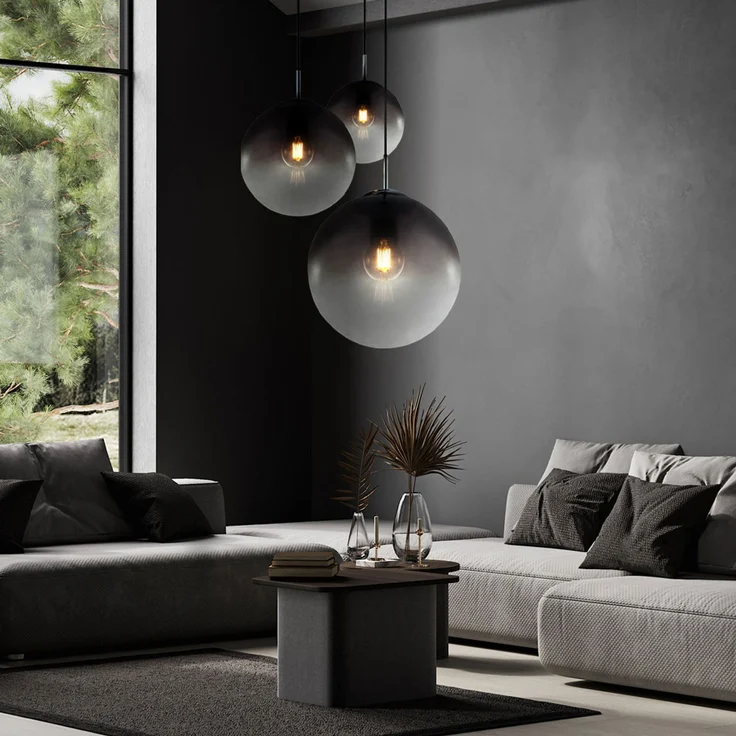 LED Hängelampe, Chrom, Glaskugeln, rauch, Höhe 120 cm – Bild 2